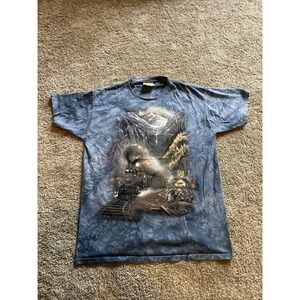 Vintage The Mountain T Shirt Men‎ L Train Engine Ted Blaylock 1999 Blue Tie Dye